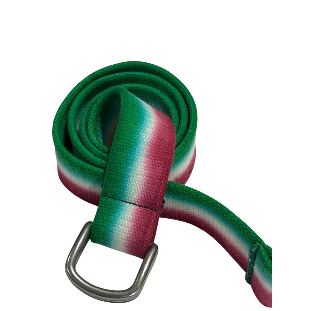 Polo Ralph Lauren D-Ring Belt Mens OS Green Pink Ombre Striped Preppy Canvas A61